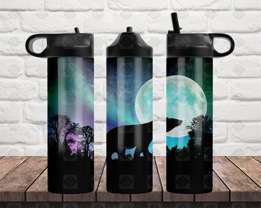 20oz Flip Top Water Bottle with Bear and Northern Lights Design