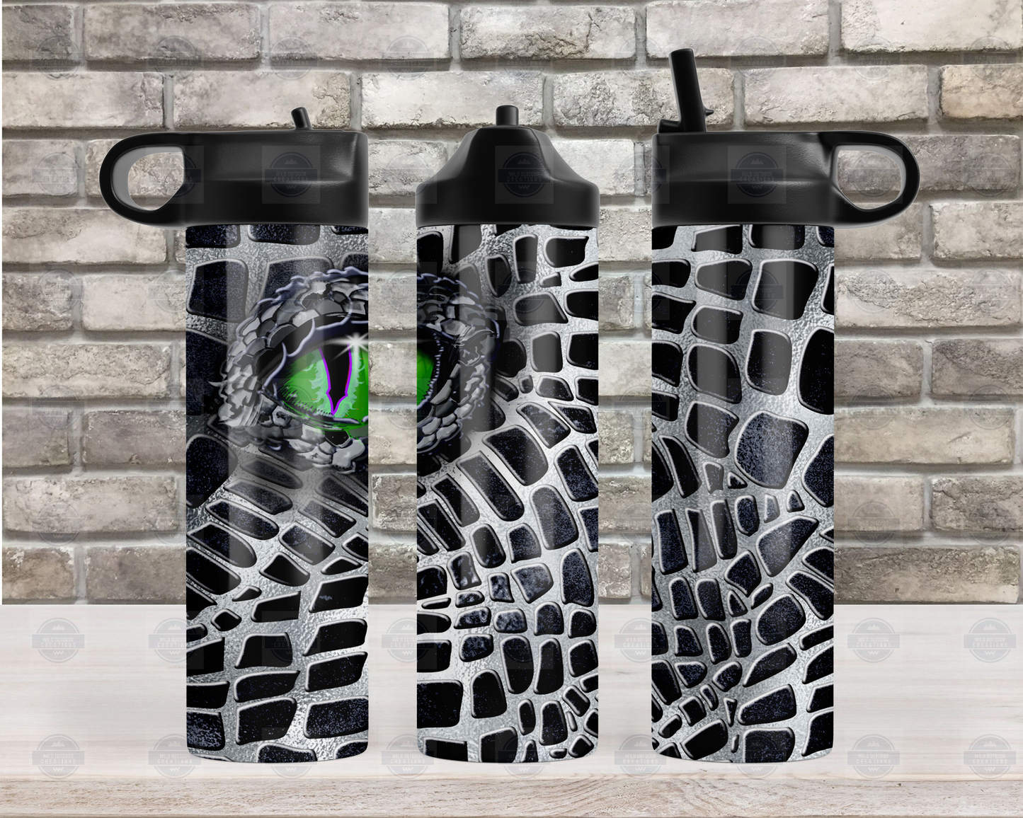 Black and Silver Dragon Eye 20oz Flip Top Water Bottle, Travel Water Bottle