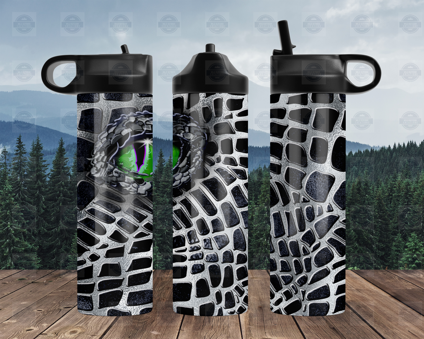 Black and Silver Dragon Eye 20oz Flip Top Water Bottle, Travel Water Bottle