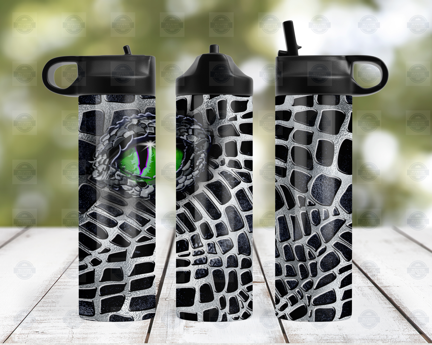 Black and Silver Dragon Eye 20oz Flip Top Water Bottle, Travel Water Bottle