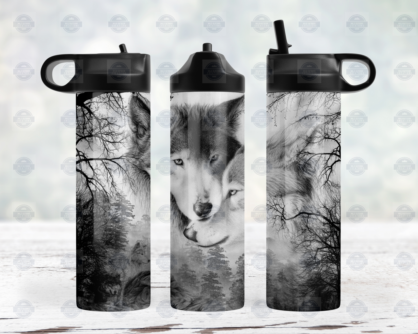Wolf Water Bottle with Flip Top Lid  Straw - Durable Leak-Proof Design for Hydration on the Go