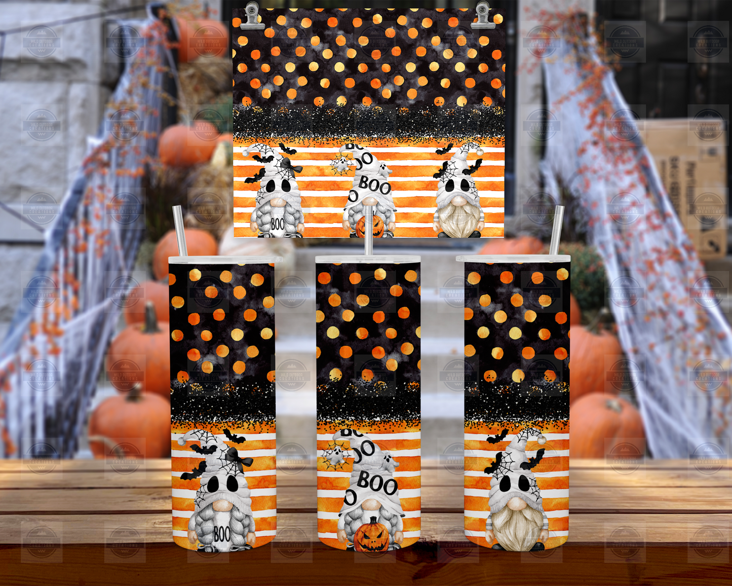 Halloween Gnome Tumbler Cup with Straw and Lid