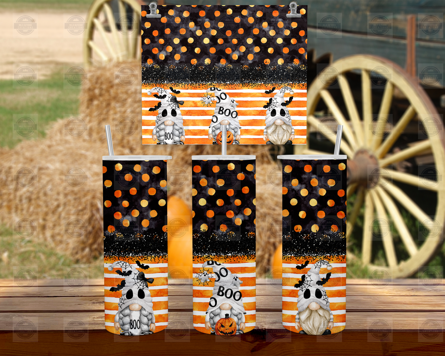 Halloween Gnome Tumbler Cup with Straw and Lid