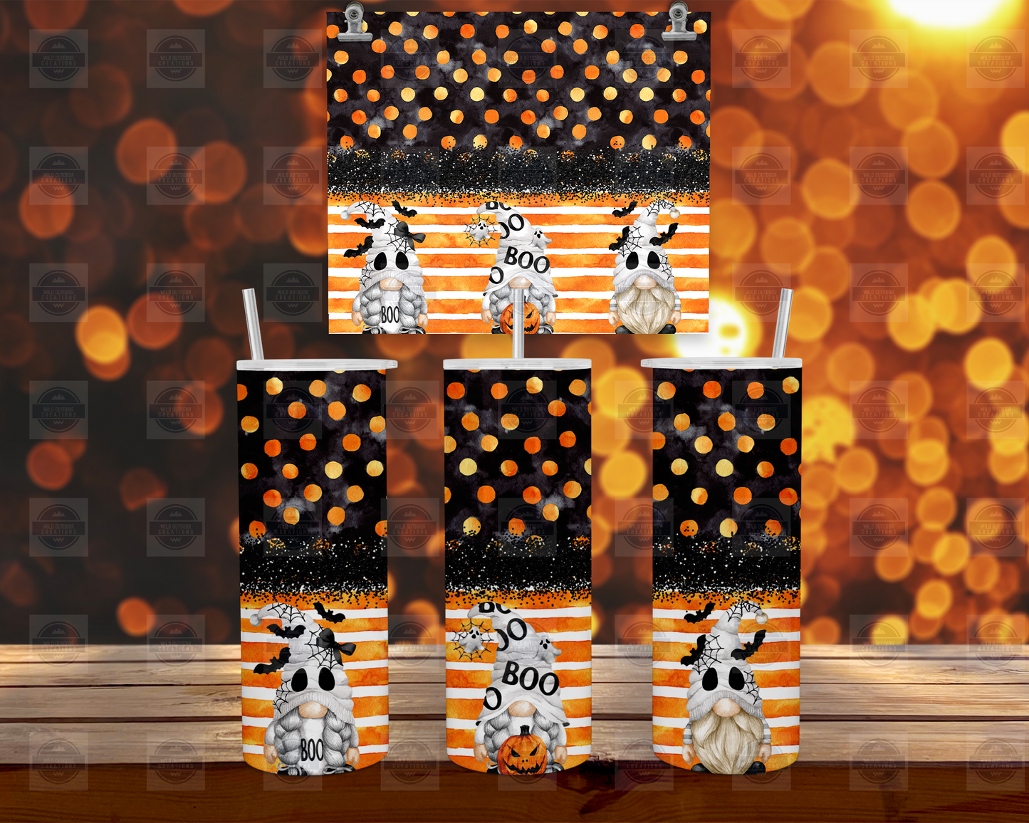 Halloween Gnome Tumbler Cup with Straw and Lid