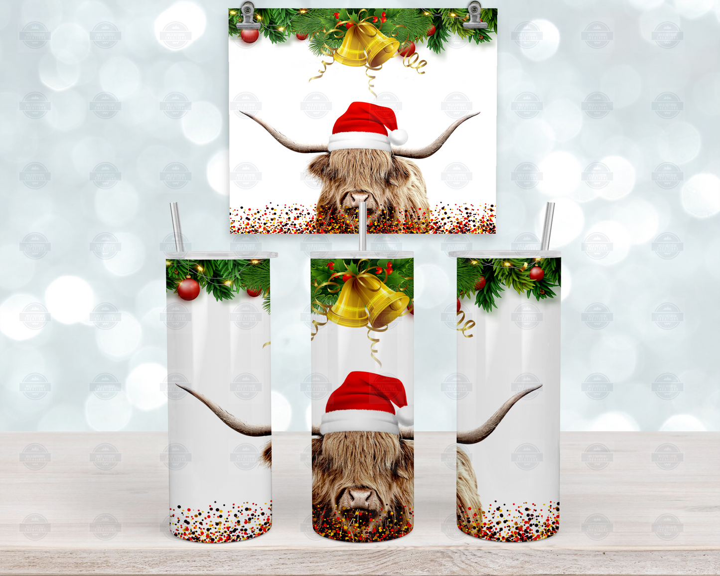 Christmas Highland Cow 20oz Tumbler with Straw and Lid, Travel Coffee Mug