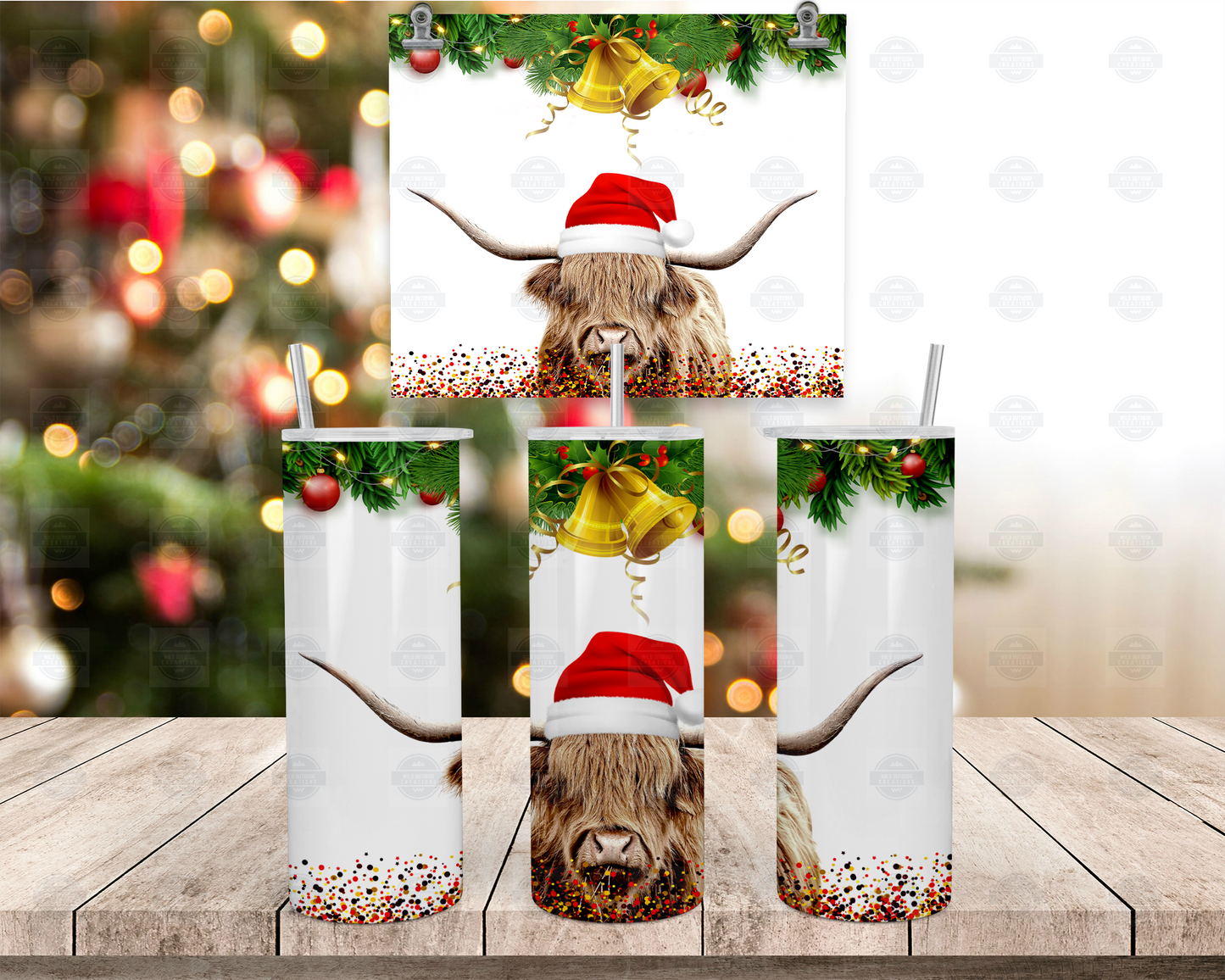 Christmas Highland Cow 20oz Tumbler with Straw and Lid, Travel Coffee Mug