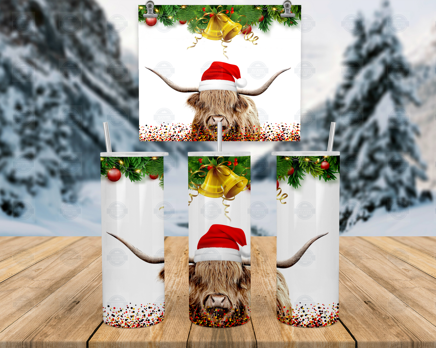 Christmas Highland Cow 20oz Tumbler with Straw and Lid, Travel Coffee Mug