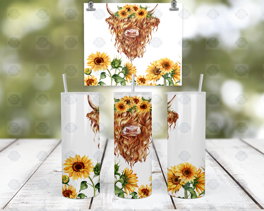 Sunflower Highland Cow 20oz Tumbler with Straw Lid for Hot  Cold Drinks