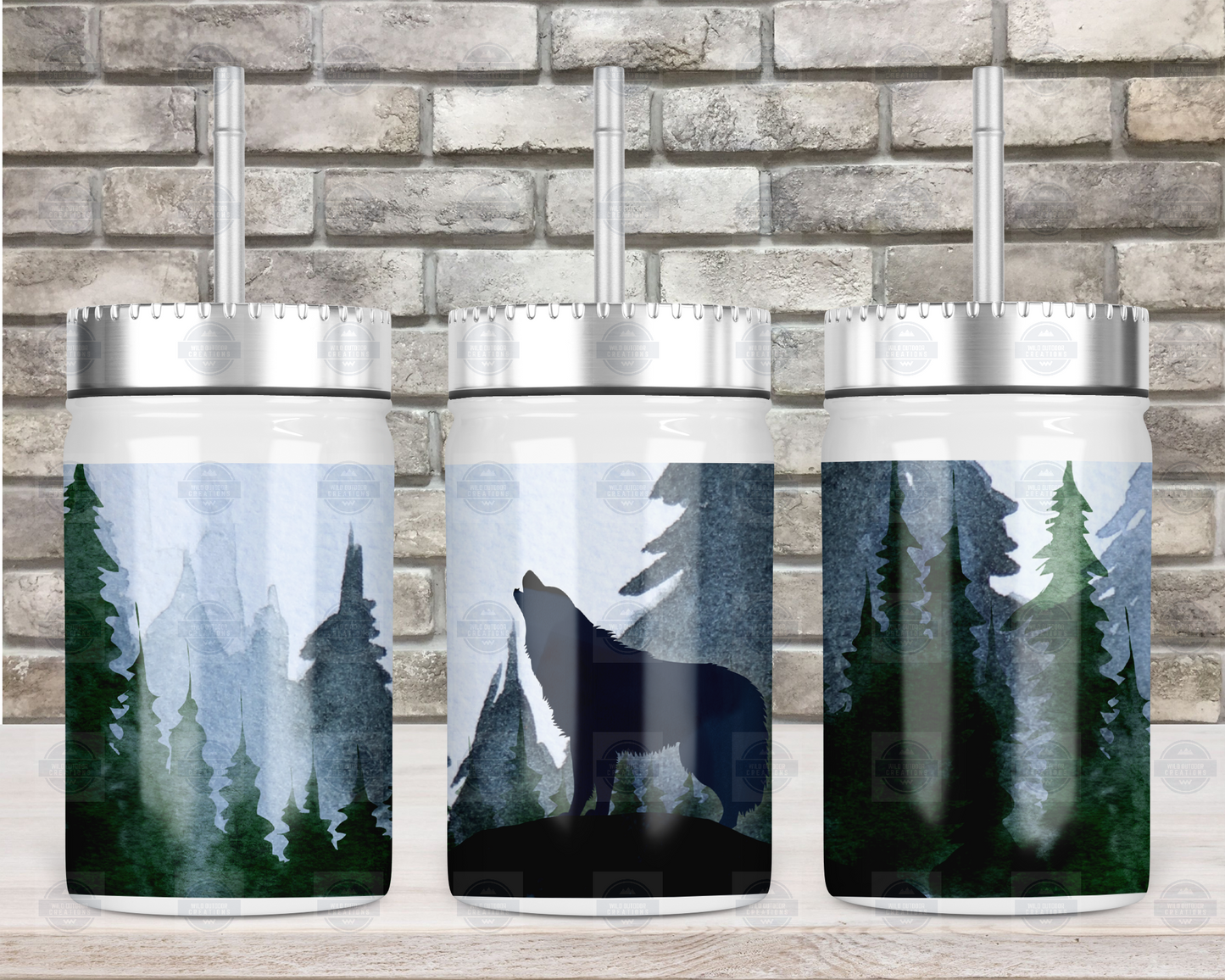 17oz Mason Jar Tumbler with Straw Lid - Outdoorsy Lonely Wolf Design for Nature Lovers