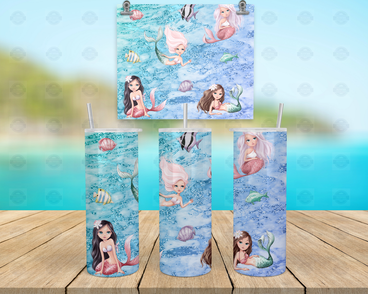 Mermaid Tumbler Cup with Lid and Straw, Ocean Theme Travel Mug