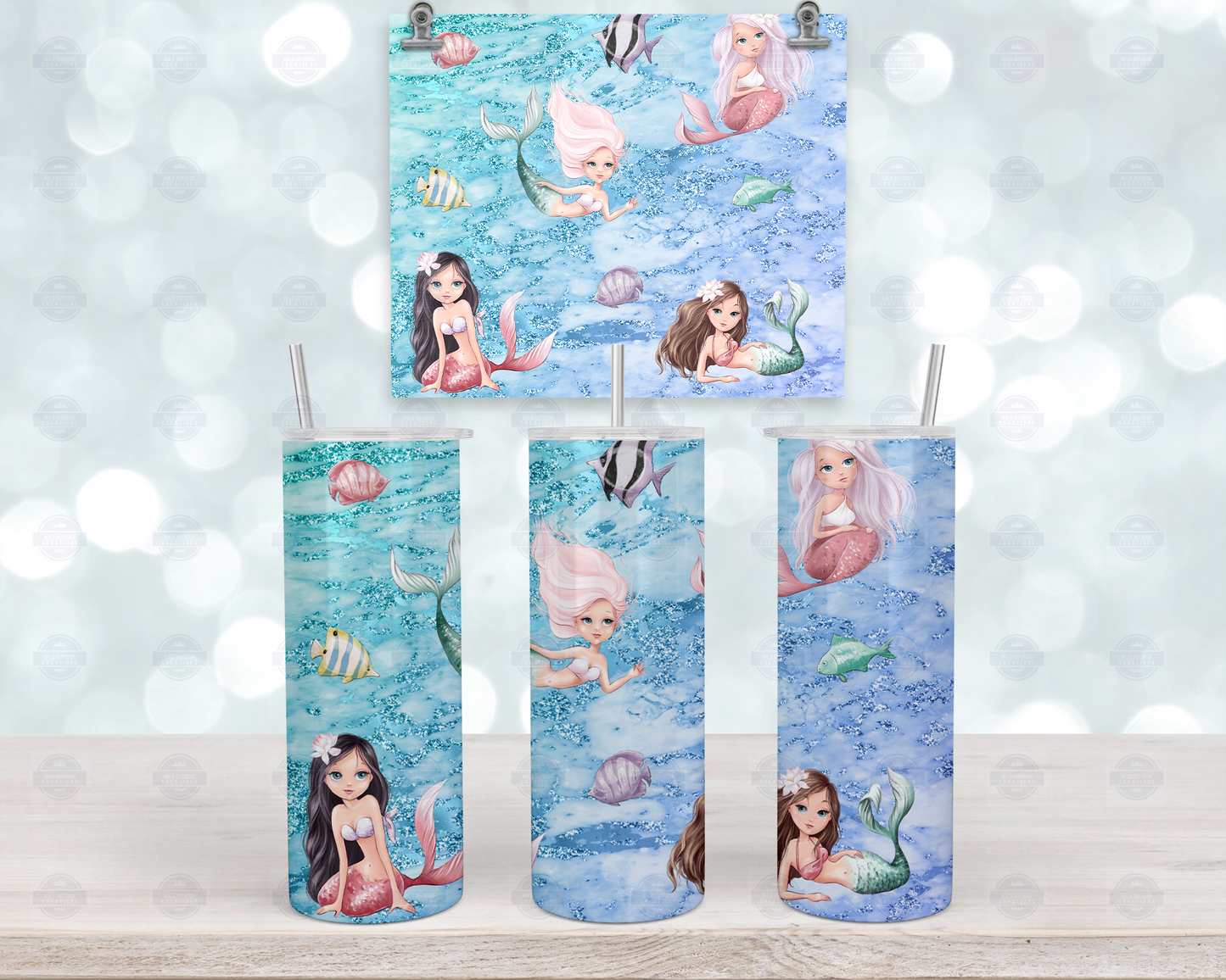 Mermaid Tumbler Cup with Lid and Straw, Ocean Theme Travel Mug