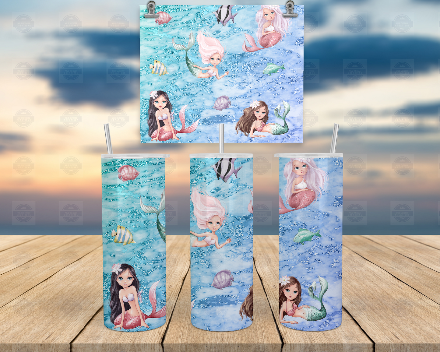 Mermaid Tumbler Cup with Lid and Straw, Ocean Theme Travel Mug