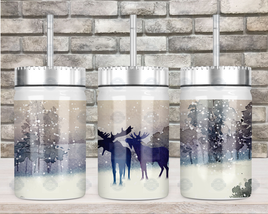 Moose Winter Scene 17oz Mason Jar Tumbler with Lid  Straw - Perfect for Hot  Cold Beverages