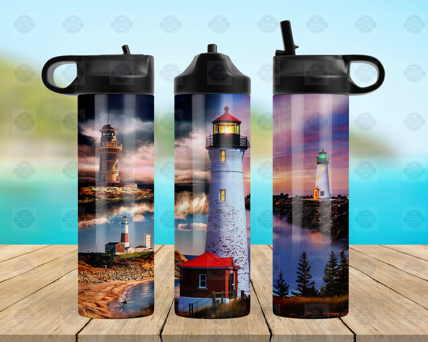 Lighthouse Flip Top Water Bottle - Nautical Gift for Her Perfect for Beach Lovers