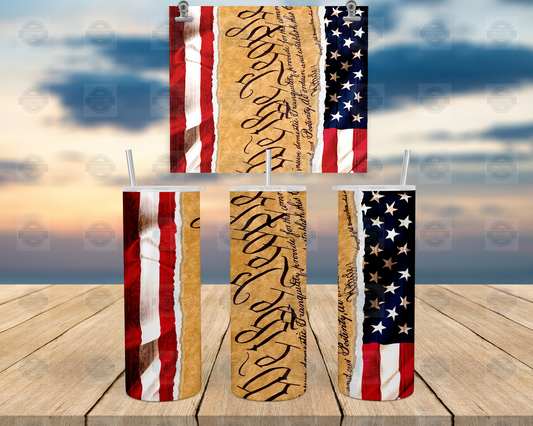 USA Flag We Are The People 20oz Skinny Tumbler with Straw and Lid, Travel Coffee Mug