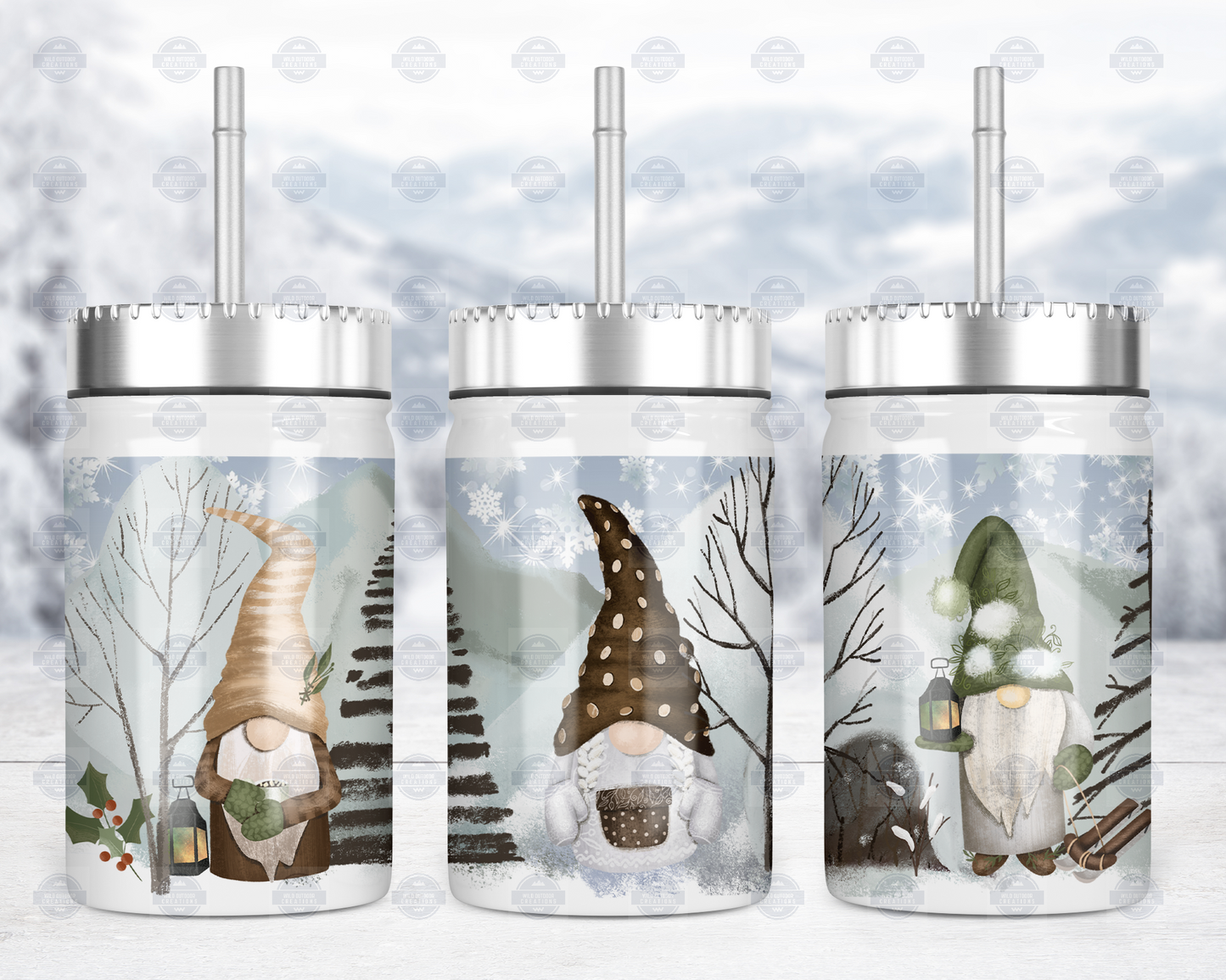 Winter Gnome 17oz Mason Jar with Straw and Lid