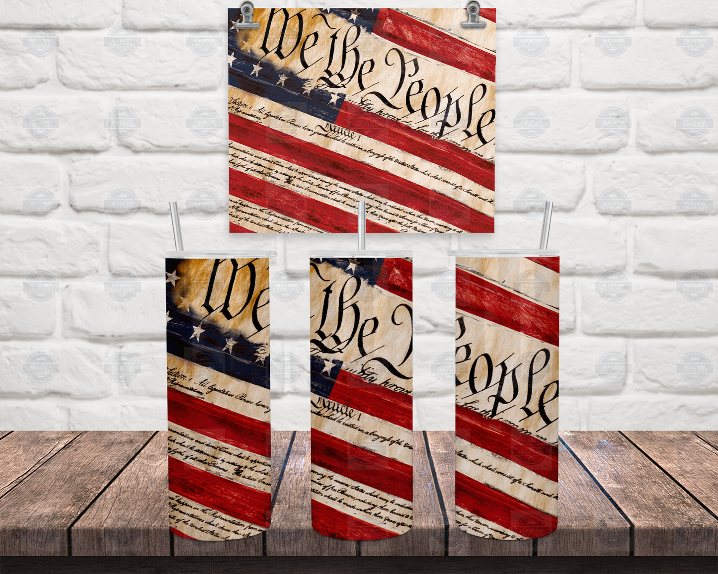We The People 20oz Skinny Tumbler with Straw and Lid, Travel Mug for Men, Patriotic Tumbler