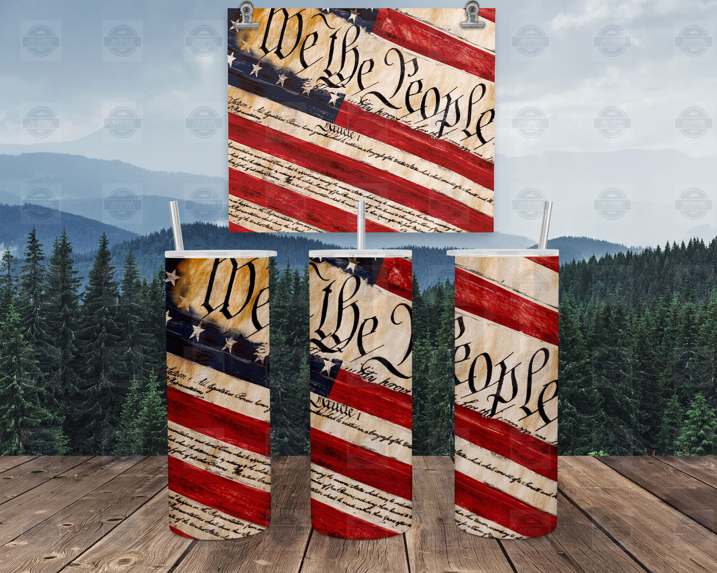 We The People 20oz Skinny Tumbler with Straw and Lid, Travel Mug for Men, Patriotic Tumbler