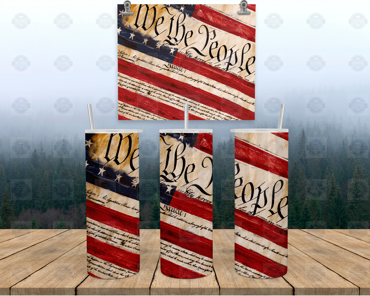 We The People 20oz Skinny Tumbler with Straw and Lid, Travel Mug for Men, Patriotic Tumbler