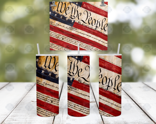 We The People 20oz Skinny Tumbler with Straw and Lid, Travel Mug for Men, Patriotic Tumbler